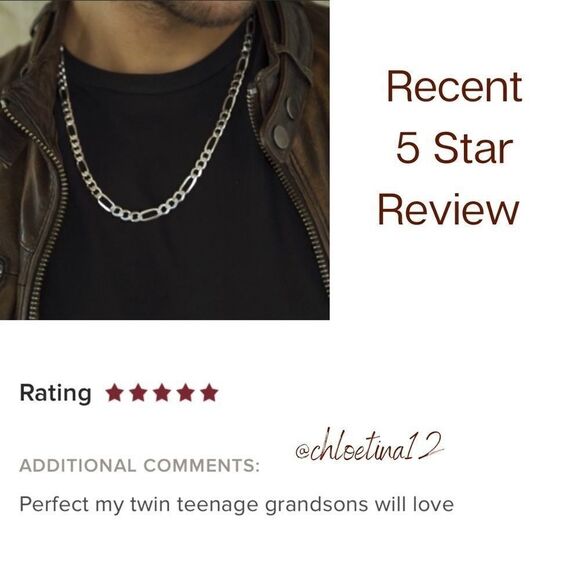 Solid Sterling Silver 7MM Figaro Chain Necklace 925 Stamped - Picture 11 of 12